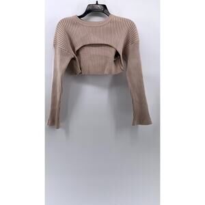 BOHME Women's Beige Ribbed Pullover Cutout Shrug Sweater SZ S